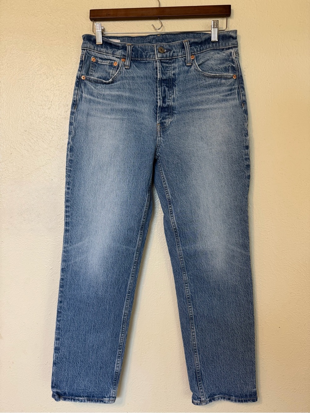 GAP High Rise Cheeky Straight Medium Wash Indigo Blue Button Fly Jeans Sz 30/10R - Picture 4 of 13
